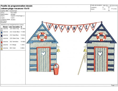 Instant download machine embroidery design beach huts