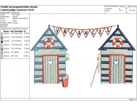 Motif de broderie machine cabanes de plage