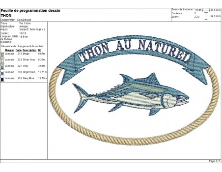 Instant download machine embroidery design natural tuna