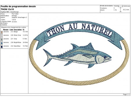 Motif de broderie machine thon au naturel