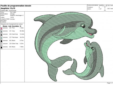 Motif de broderie machine dauphins