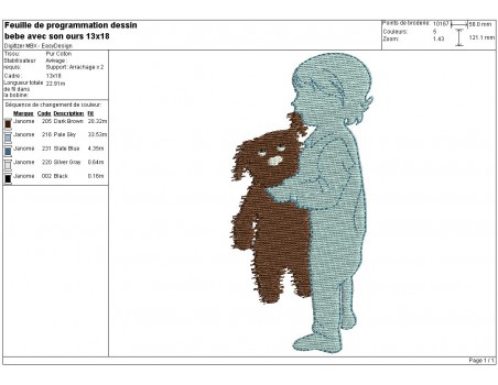 Motif de broderie machine enfant avec son ourson