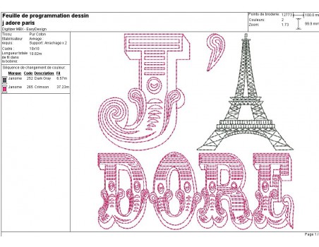 Instant download machine embroidery design I love Paris Eiffel Tower