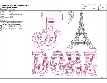 Instant download machine embroidery design I love Paris Eiffel Tower