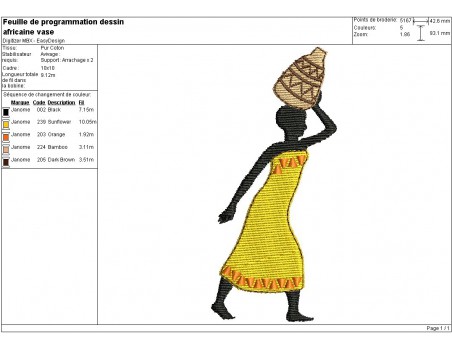 Instant download machine embroidery design African woman with a vase