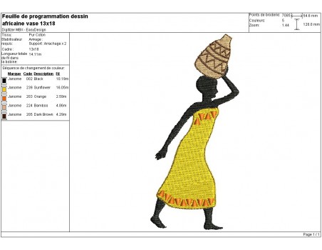 Motif de broderie machine femme africaine vase
