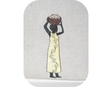 Instant download machine embroidery design African woman with pottery