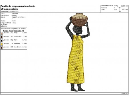 Instant download machine embroidery design African woman with pottery