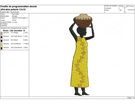 Instant download machine embroidery design African woman with pottery