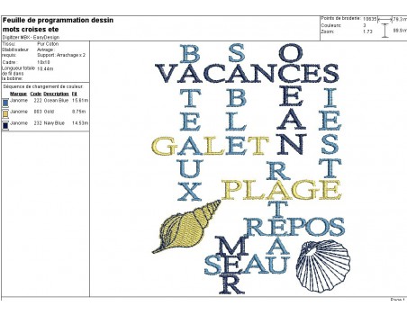 Motif de broderie machine mots croisés d'été