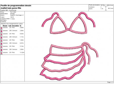 Instant download machine embroidery design swimsuit and sarong girl