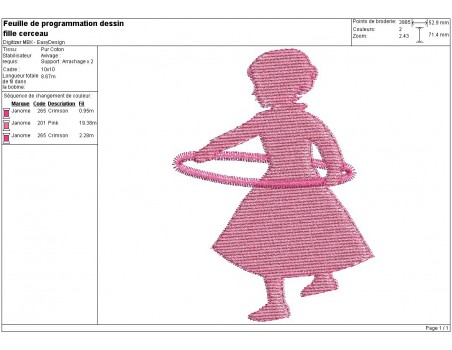 Motif de broderie machine silhouette fille avec un cerceau