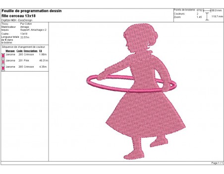 Instant download machine embroidery design girl playing with a hula hoop