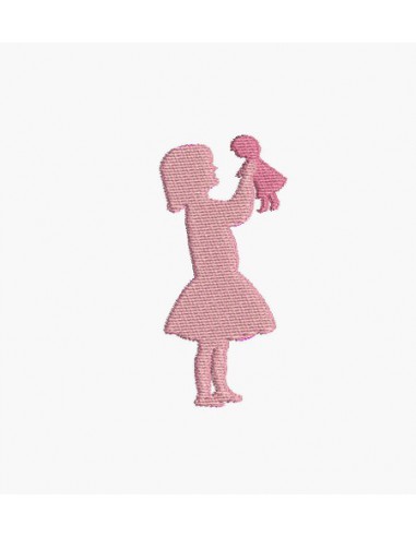 Motif de broderie machine silhouette fille jouant à la poupée