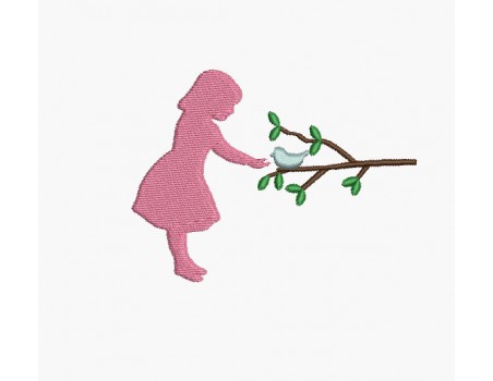 Instant download machine embroidery design girl with the bird