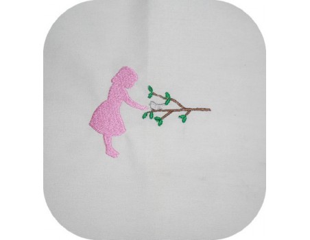 Instant download machine embroidery design girl with the bird