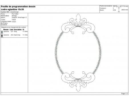 Motif de broderie machine cadre ovale églantine