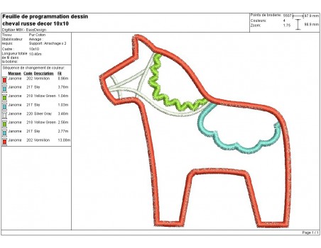 Motif de broderie machine cheval russe décoré