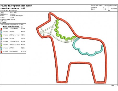 Motif de broderie machine cheval russe décoré