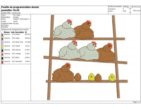 Motif de broderie machine poulailler