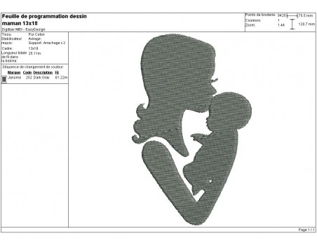 Motif de broderie machine maman et son bébé