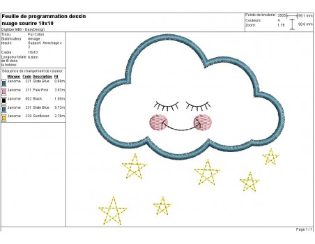 Motif de broderie machine nuage appliqué