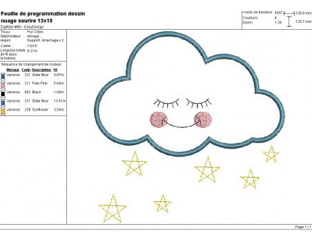 Motif de broderie machine nuage appliqué