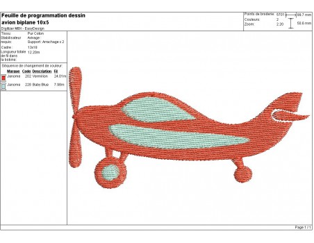 Motif de broderie machine avion