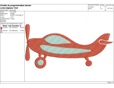 Motif de broderie machine avion