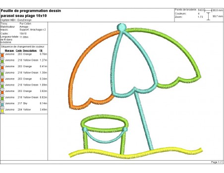 Motif de broderie machine parasol de plage