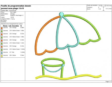 Motif de broderie machine parasol de plage