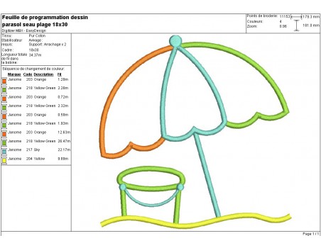 Motif de broderie machine parasol de plage