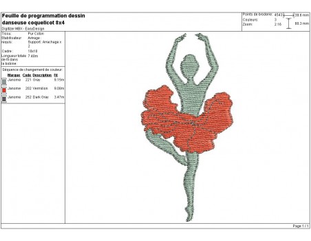 Motif de broderie machine danseuse coquelicot