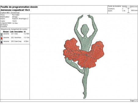 Motif de broderie machine danseuse coquelicot