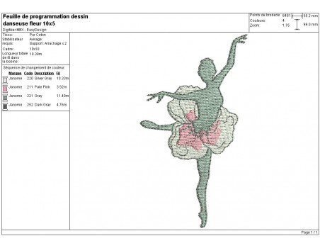 Motif de broderie machine danseuse fleur