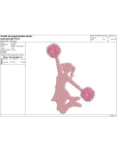 Instant download machine embroidery design pom pom girl