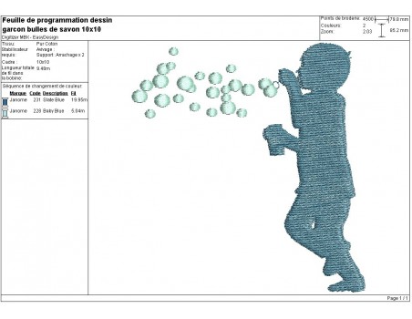 Motif de broderie machine garçon aux bulles de savon