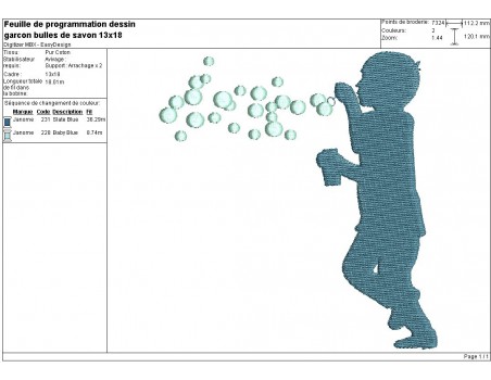 Motif de broderie machine garçon aux bulles de savon