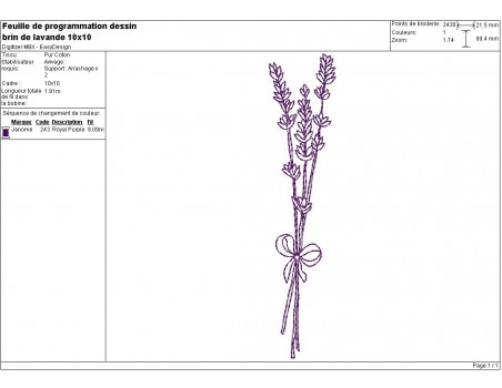 Motif de broderie machine brin de lavande