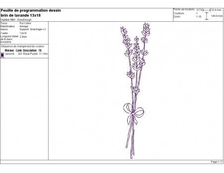 Motif de broderie machine brin de lavande