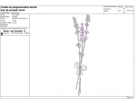Motif de broderie machine brin de lavande