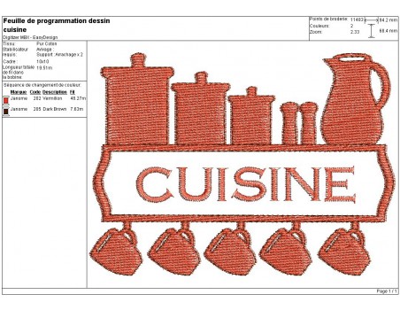 Motif de broderie machine cuisine