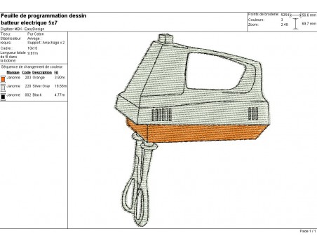 Motif de broderie machine batteur de cuisine
