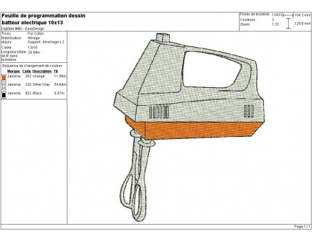 Motif de broderie machine batteur de cuisine