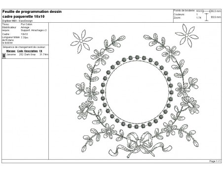 Motif de broderie machine cadre pâquerette