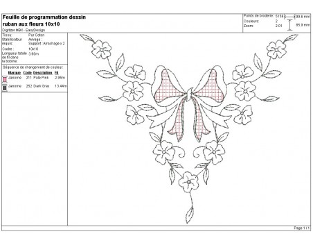 Motif de broderie machine ruban aux fleurs