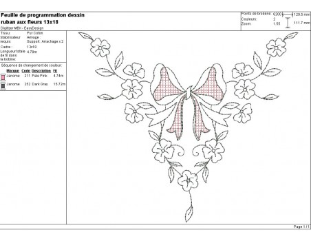 Motif de broderie machine ruban aux fleurs