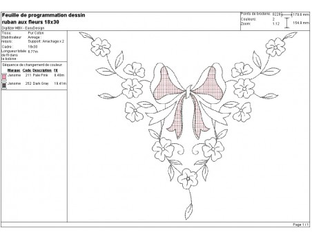 Motif de broderie machine ruban aux fleurs