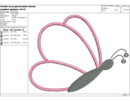 Motif de broderie machine papillon appliqué
