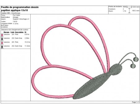 Motif de broderie machine papillon appliqué